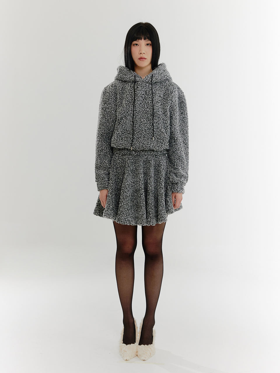 Fur Bokashi Fleece Skirt - GRAY